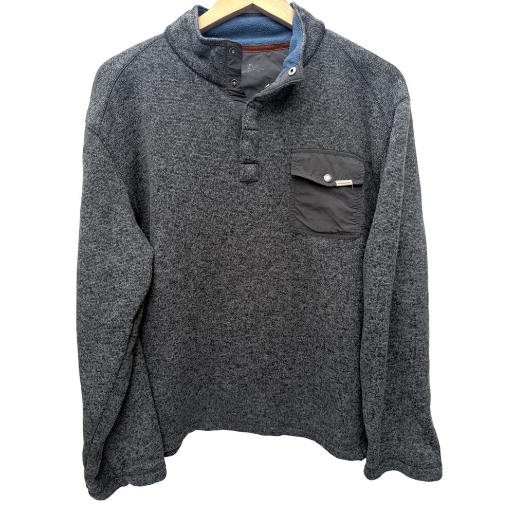 Woolrich Mens Pullover Fleece Sweater Gray Button Neck Pocket Adult Large
